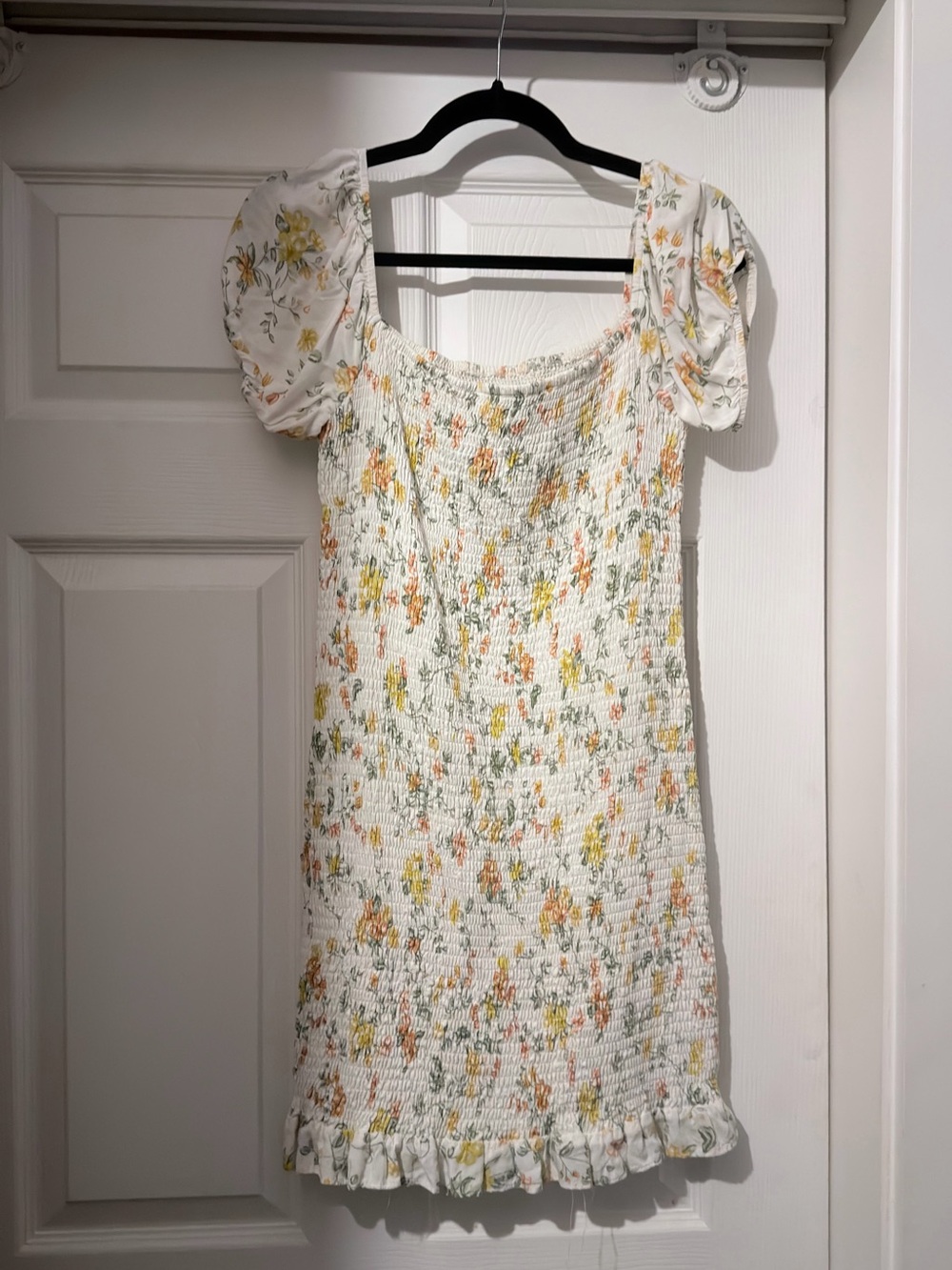 Wander White Mini Dress with Yellow & Peach Floral Print